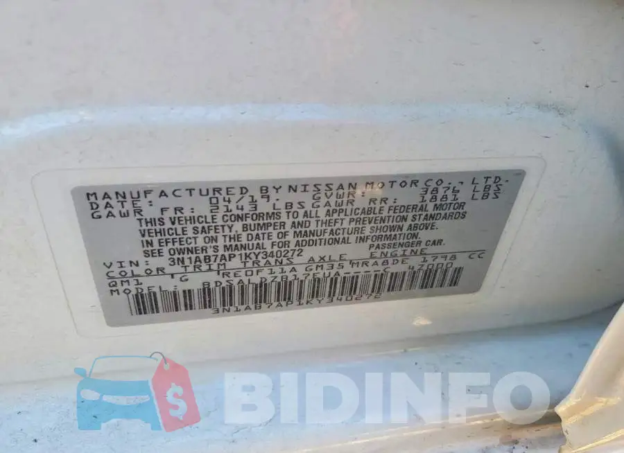 3N1AB7AP1KY340272 Photo# 13