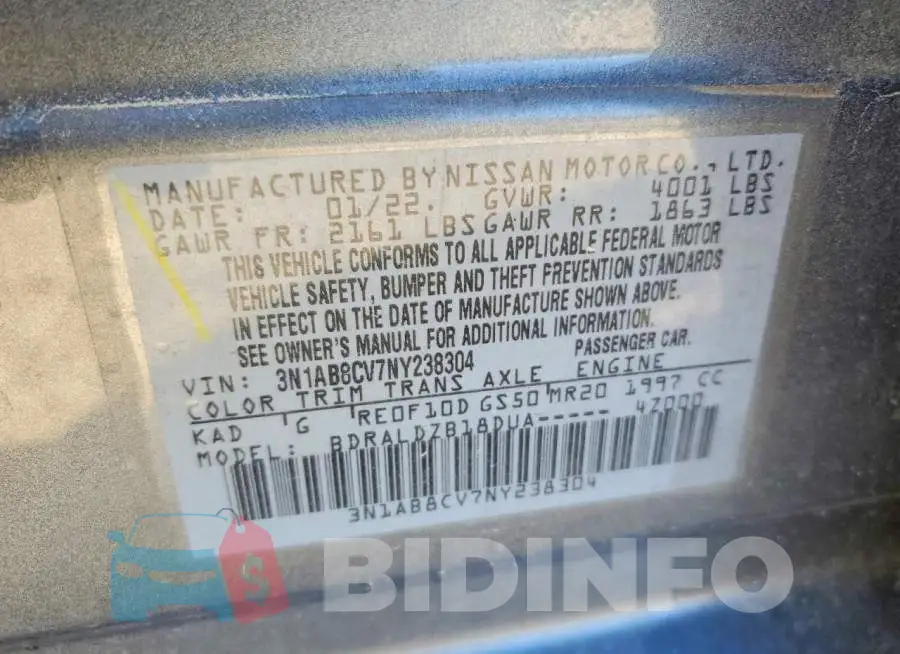 3N1AB8CV7NY238304 Photo# 12