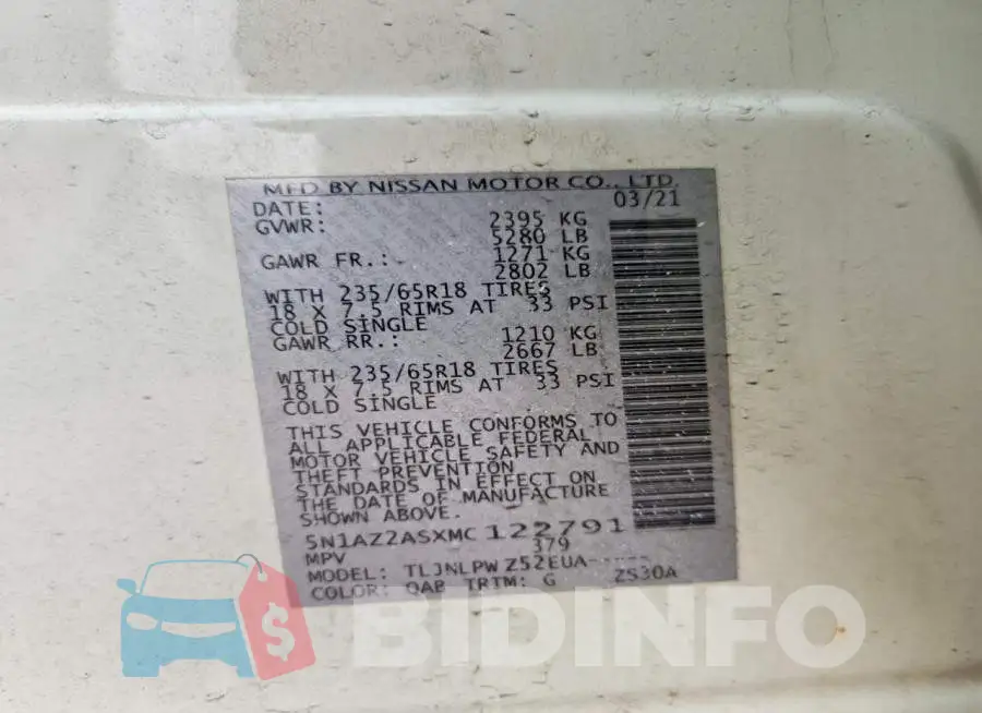 5N1AZ2ASXMC122791 Photo# 13