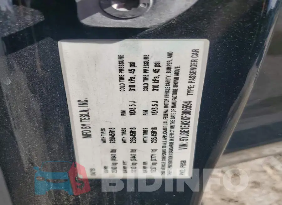 5YJ3E1EA2KF306594 Photo# 12