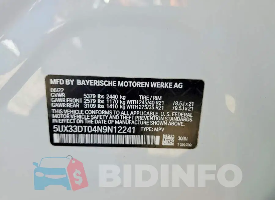 5UX33DT04N9N12241 Photo# 12