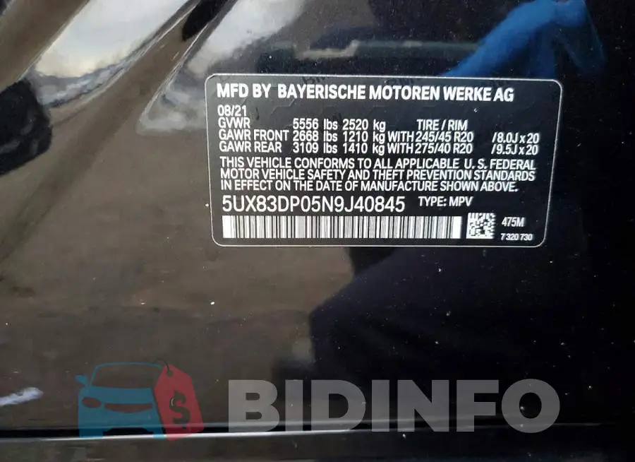 5UX83DP05N9J40845 Photo# 13