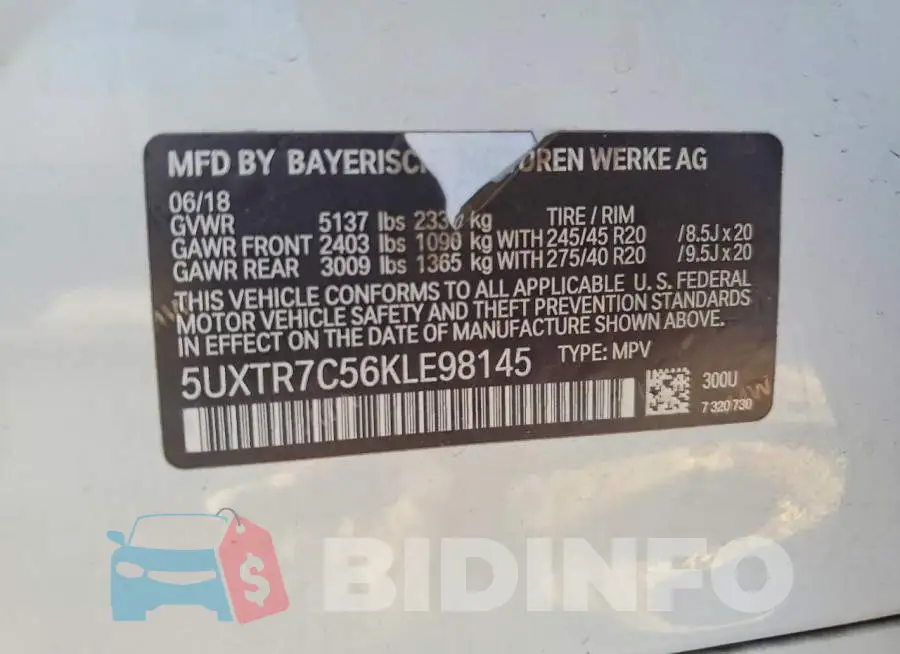 5UXTR7C56KLE98145 Photo# 12