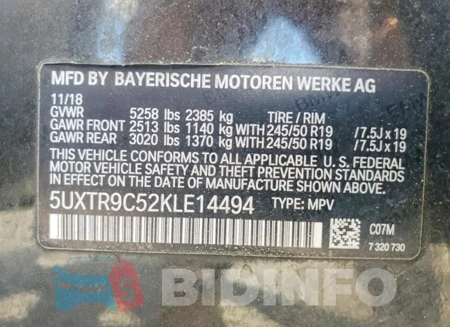 5UXTR9C52KLE14494 Photo# 13