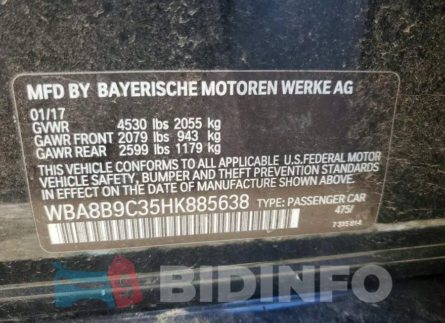 WBA8B9C35HK885638 Photo# 12