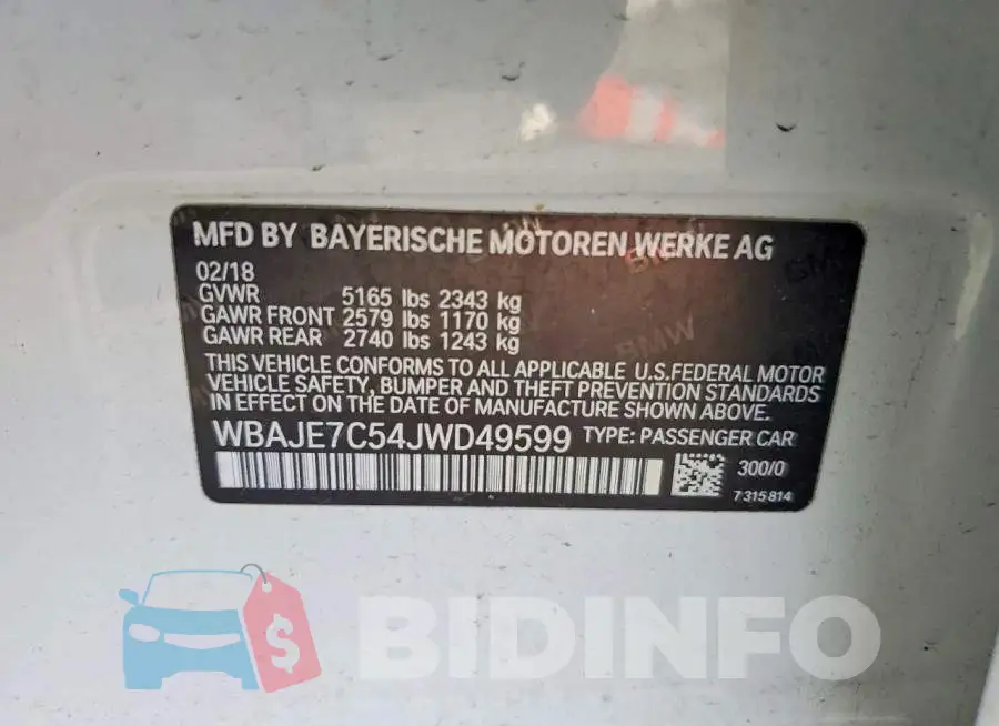 WBAJE7C54JWD49599 Photo# 12