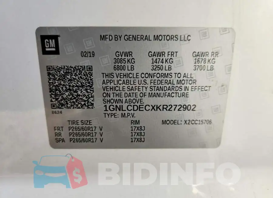 1GNLCDECXKR272902 Photo# 13