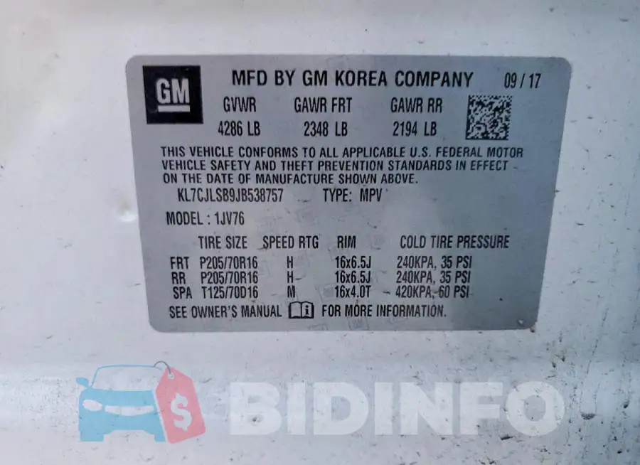 KL7CJLSB9JB538757 Photo# 12