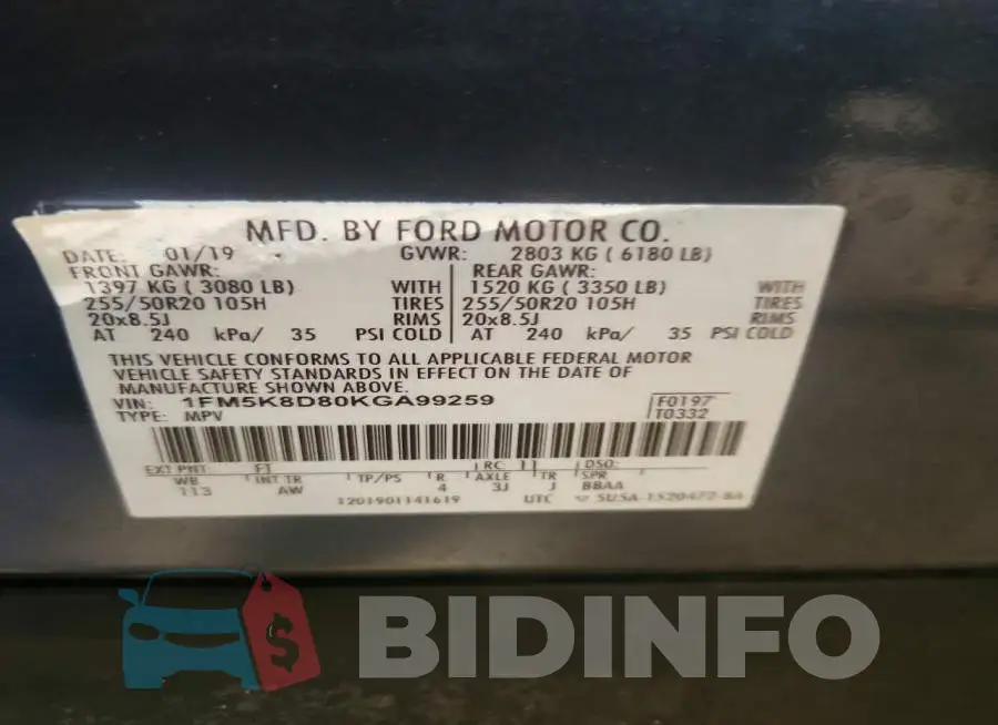 1FM5K8D80KGA99259 Photo# 13