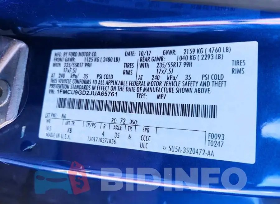 1FMCU9GD2JUA65761 Photo# 14