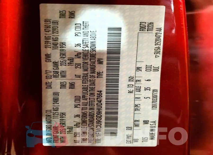 1FMCU9GD9HUD47664 Photo# 14