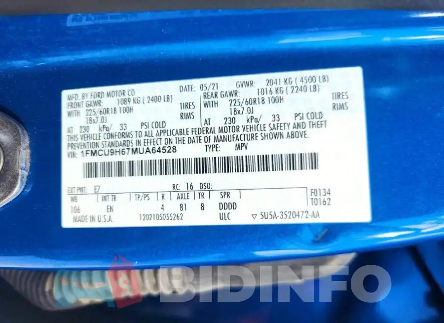 1FMCU9H67MUA64528 Photo# 13