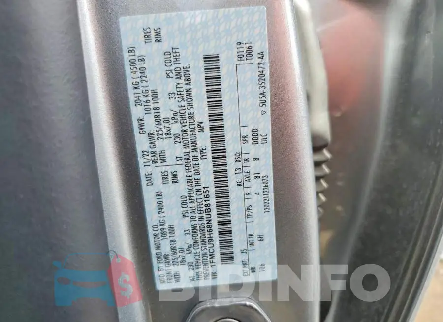 1FMCU9H68NUB81651 Photo# 13