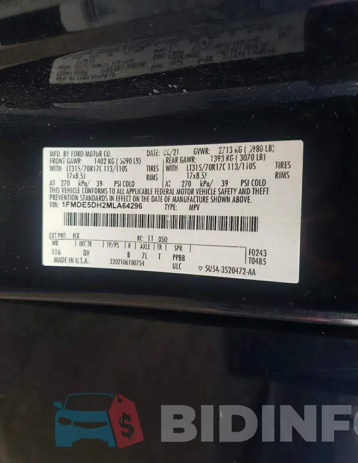 1FMDE5DH2MLA64296 Photo# 13