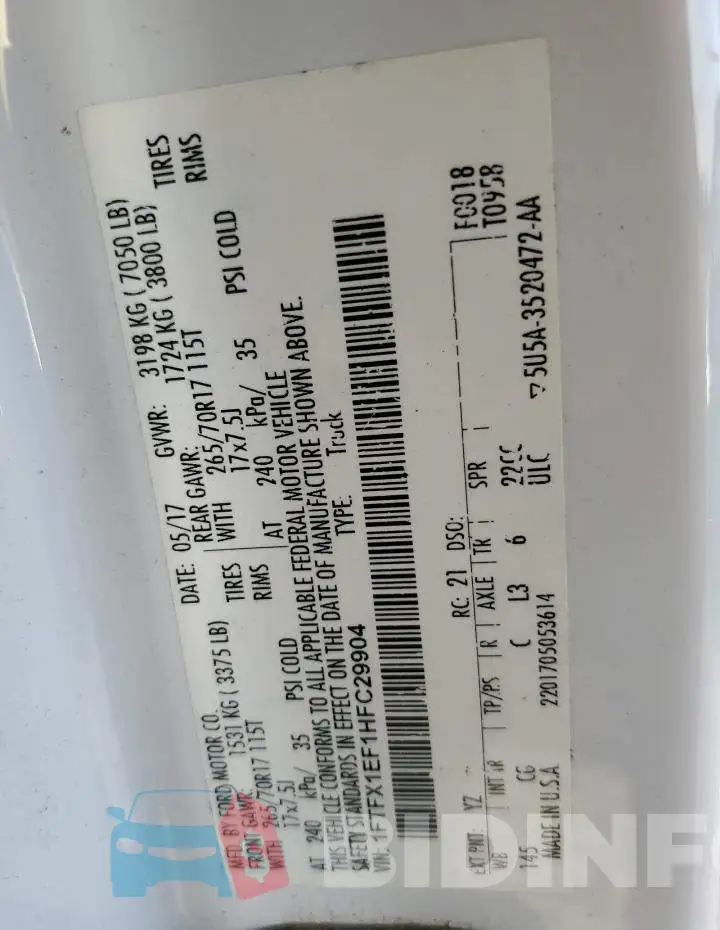 1FTFX1EF1HFC29904 Photo# 12