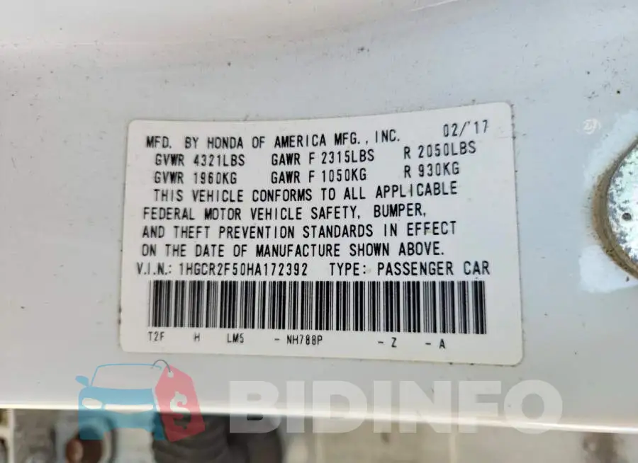1HGCR2F50HA172392 Photo# 13