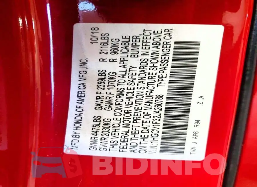 1HGCV1F32JA260788 Photo# 12