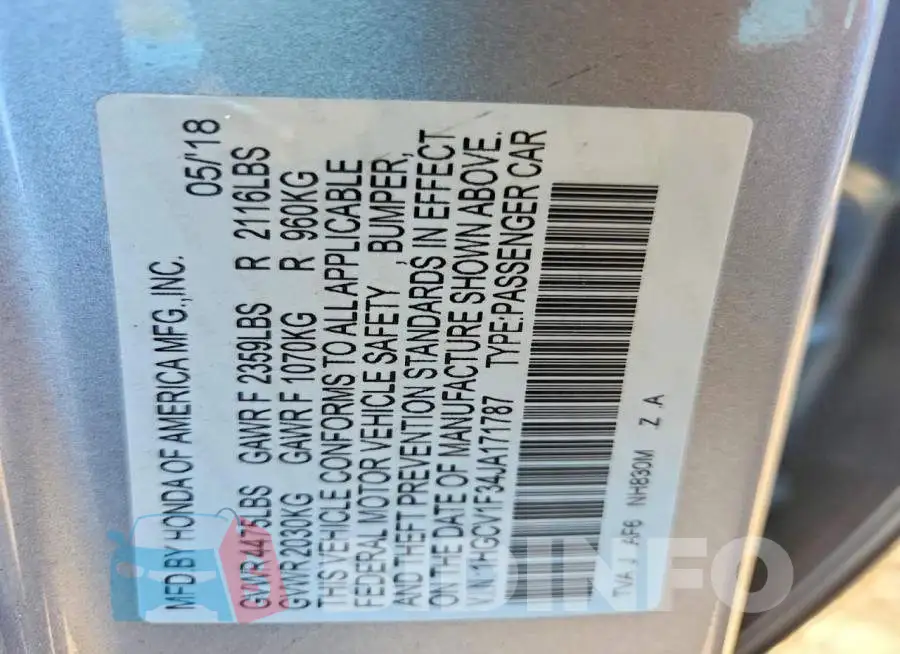 1HGCV1F34JA171787 Photo# 13