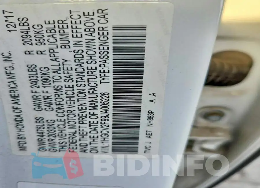 1HGCV2F99JA005226 Photo# 13