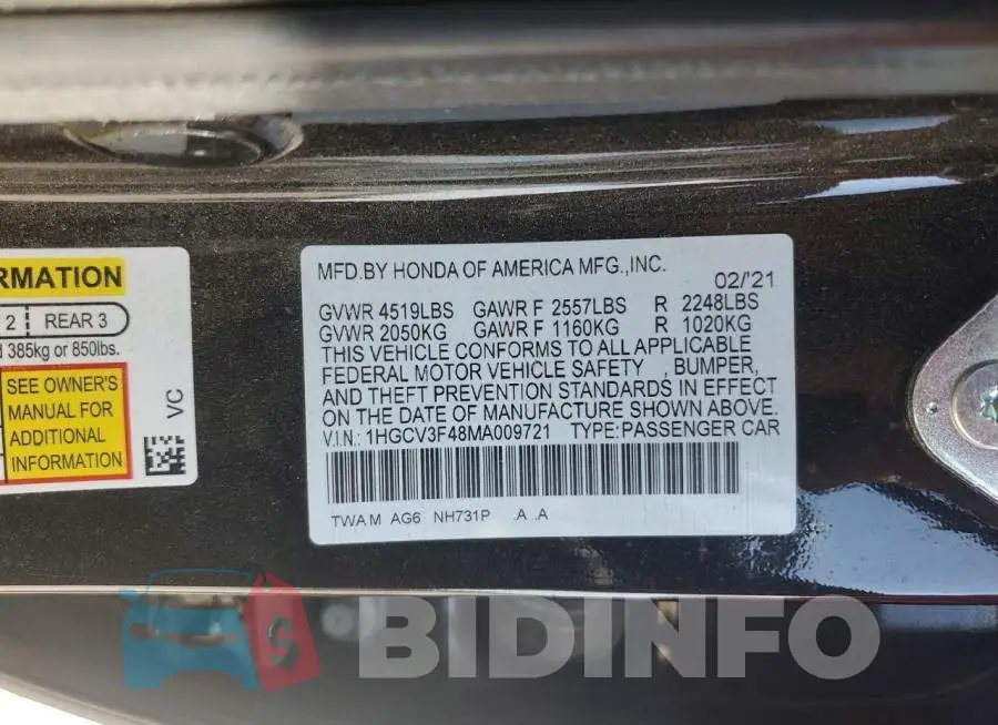 1HGCV3F48MA009721 Photo# 13