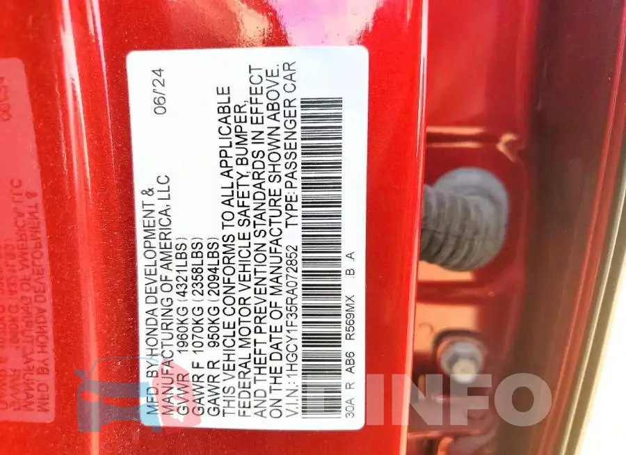 1HGCY1F35RA072852 Photo# 12