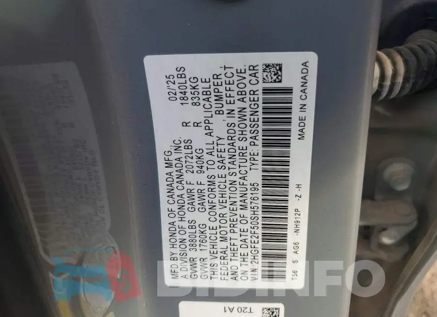 2HGFE2F50SH576195 Photo# 12