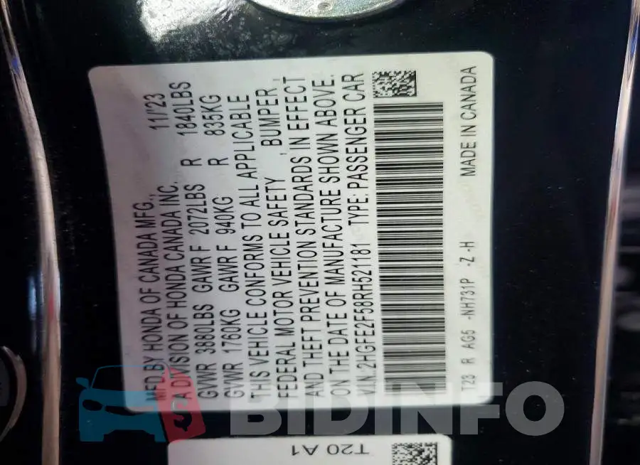 2HGFE2F58RH521181 Photo# 13