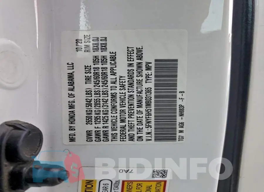 5FNYF6H51MB031365 Photo# 13