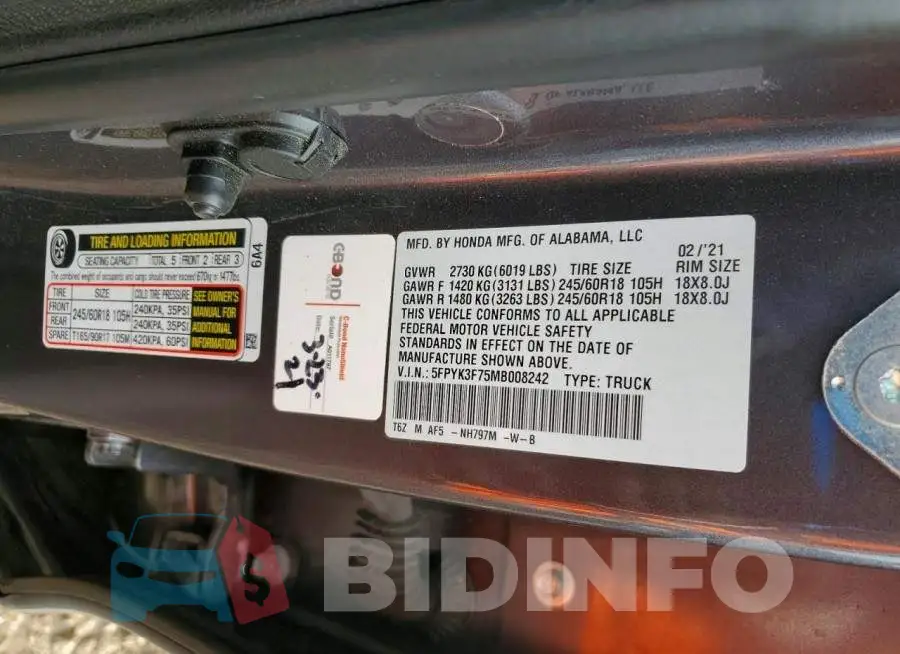 5FPYK3F75MB008242 Photo# 12
