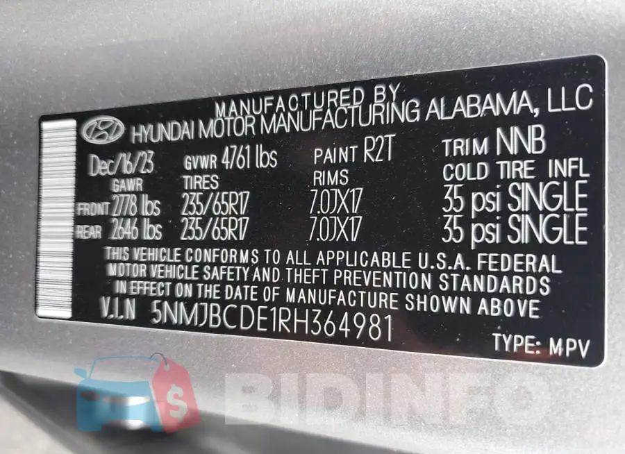 5NMJBCDE1RH364981 Photo# 13