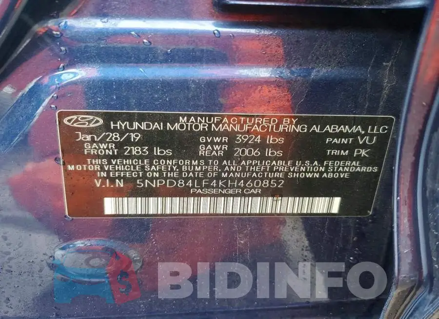 5NPD84LF4KH460852 Photo# 12