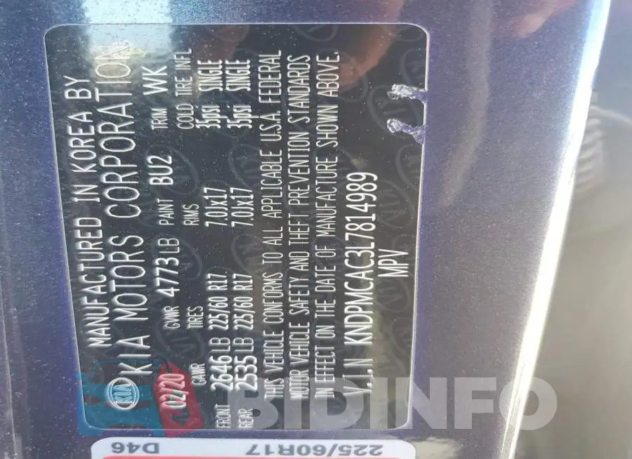 KNDPMCAC3L7814989 Photo# 12