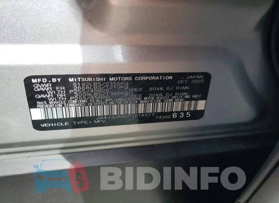 JA4J3UA85PZ016377 Photo# 12