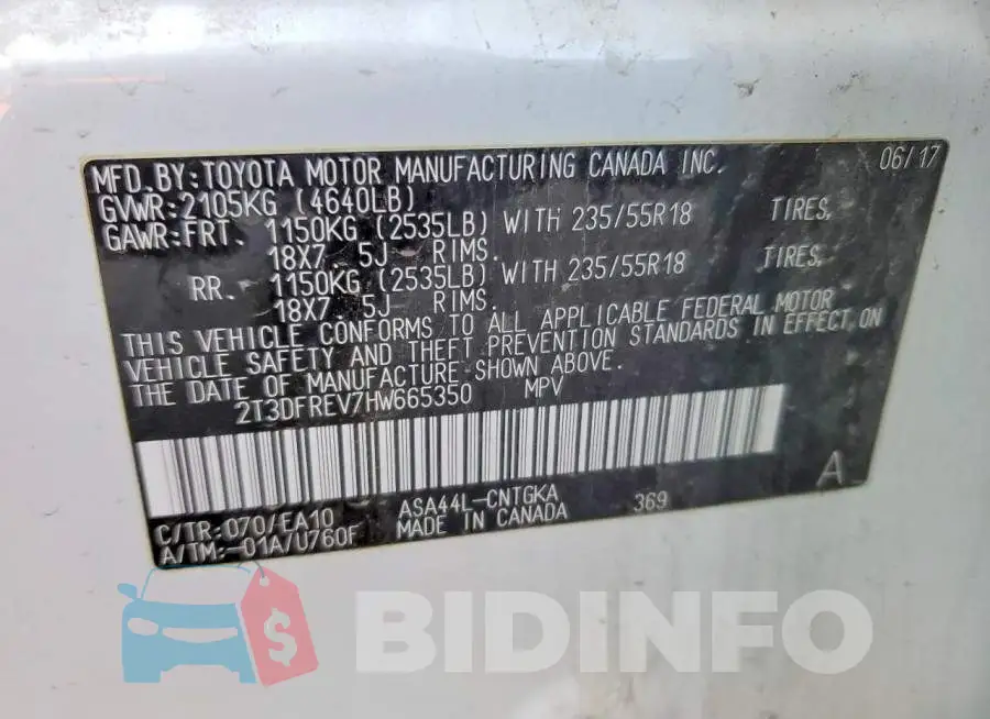 2T3DFREV7HW665350 Photo# 13