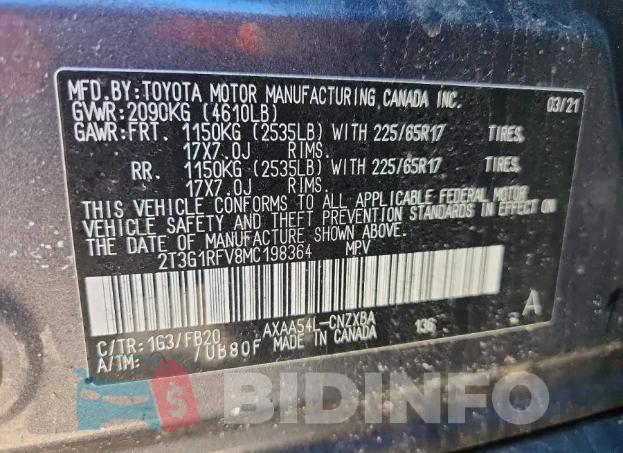 2T3G1RFV8MC198364 Photo# 14