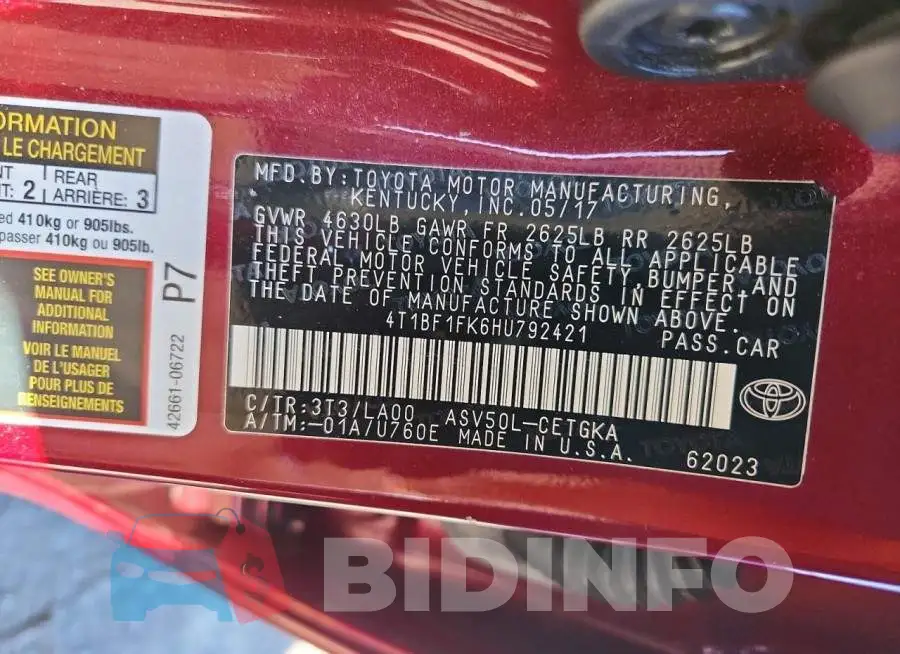 4T1BF1FK6HU792421 Photo# 12