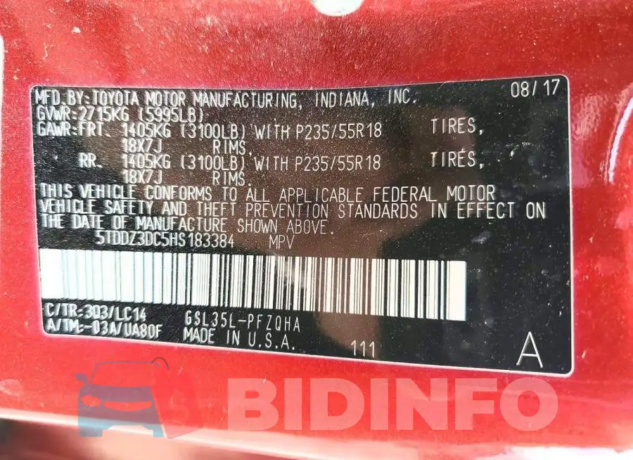 5TDDZ3DC5HS183384 Photo# 14