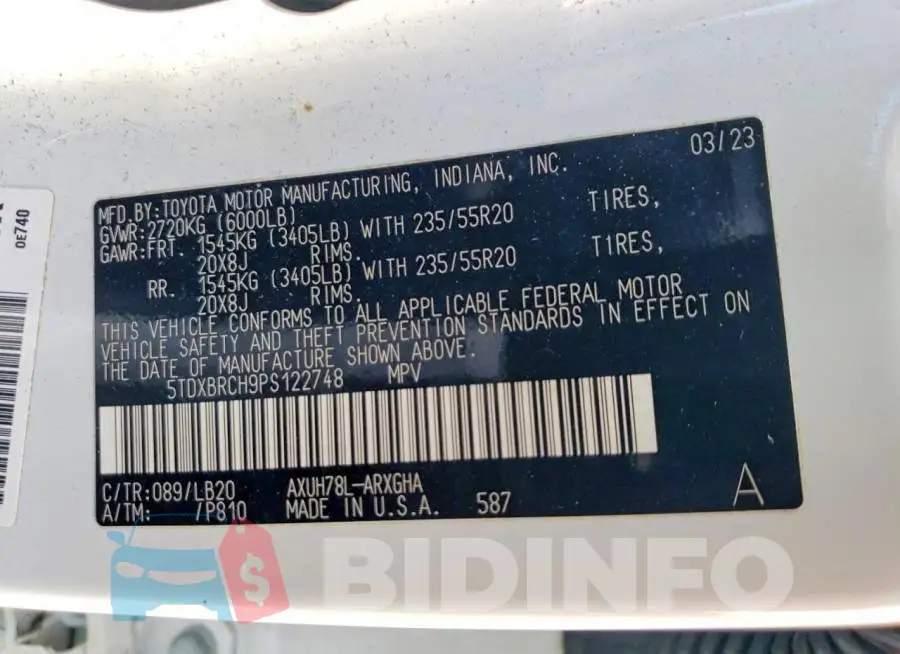 5TDXBRCH9PS122748 Photo# 13