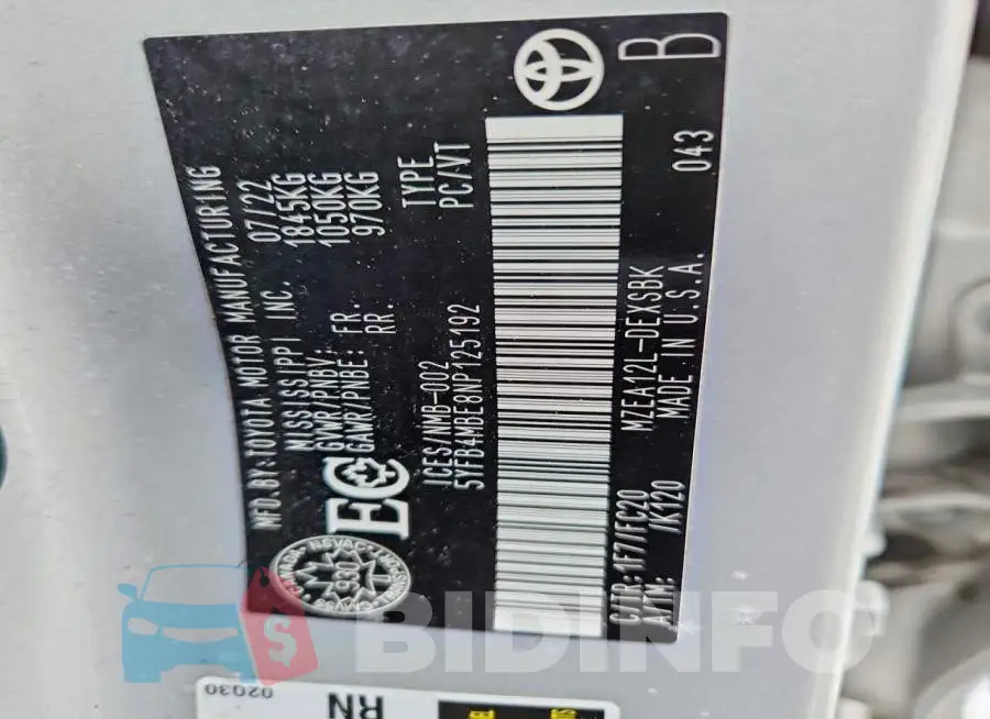5YFB4MBE8NP125192 Photo# 12