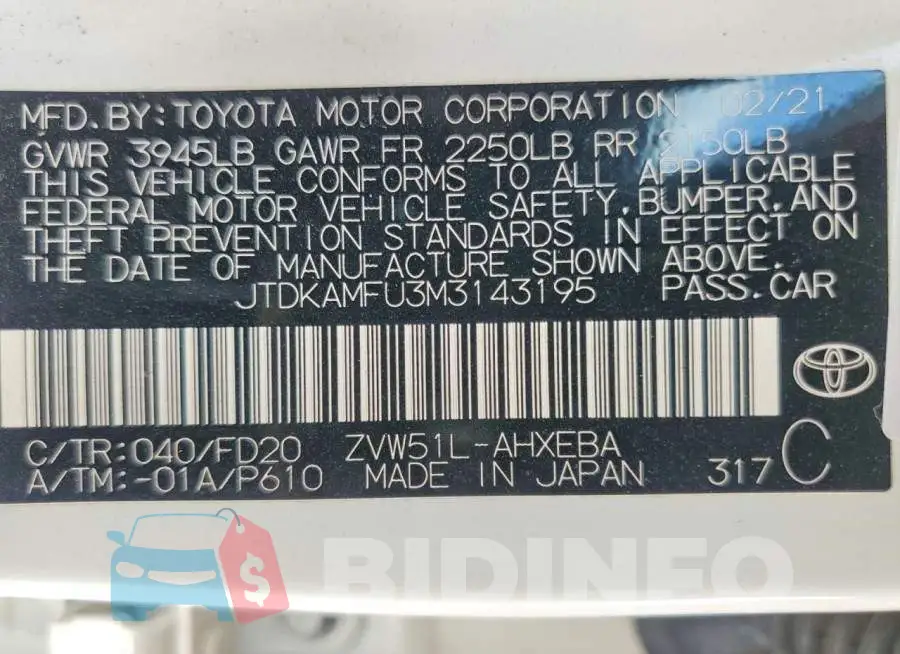 JTDKAMFU3M3143195 Photo# 12