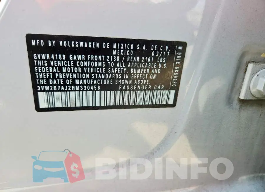 3VW2B7AJ2HM330456 Photo# 12