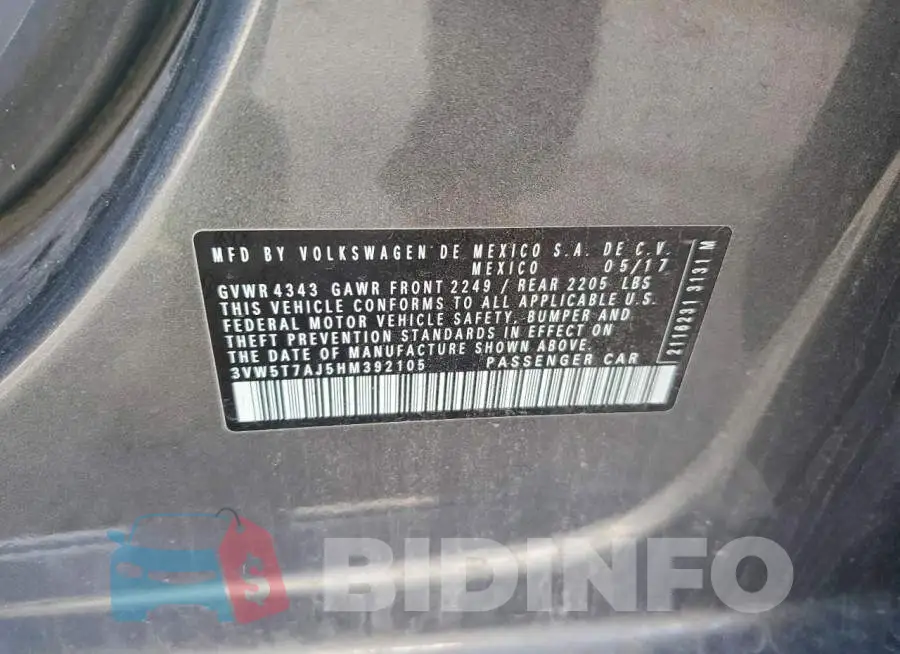 3VW5T7AJ5HM392105 Photo# 12