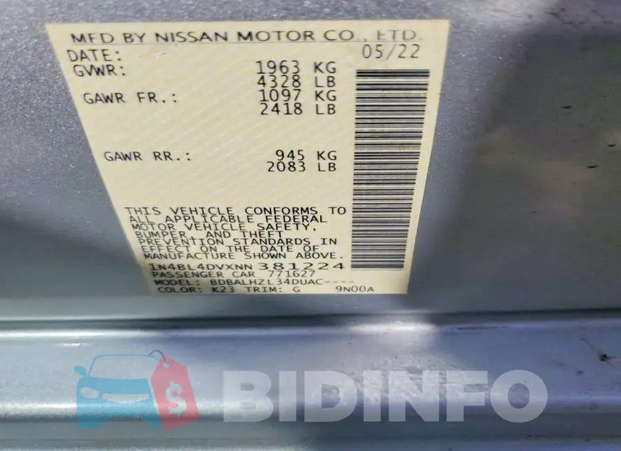 1N4BL4DVXNN381224 Photo# 12