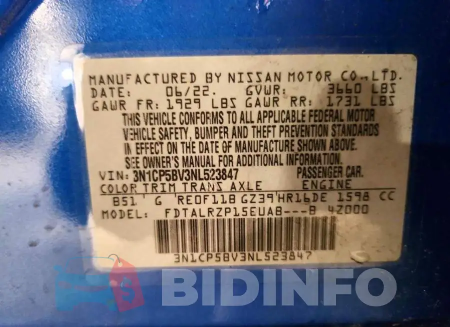 3N1CP5BV3NL523847 Photo# 13