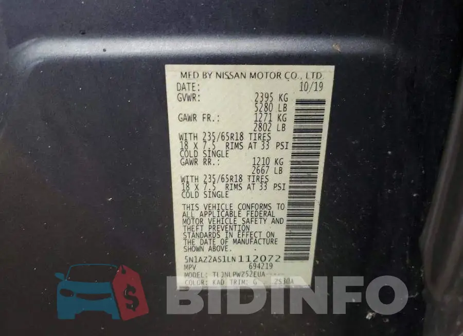 5N1AZ2AS1LN112072 Photo# 12