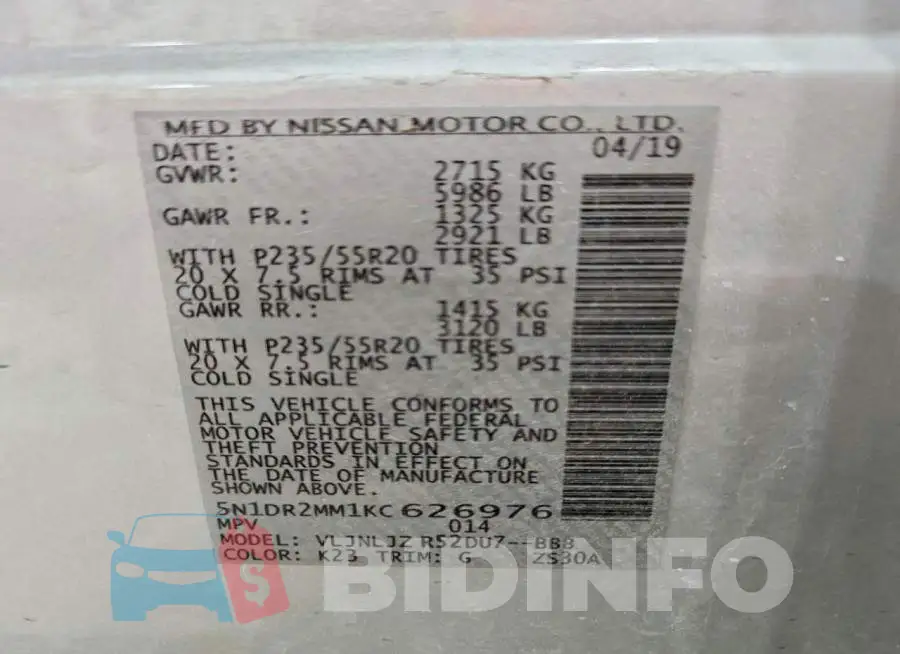 5N1DR2MM1KC626976 Photo# 14