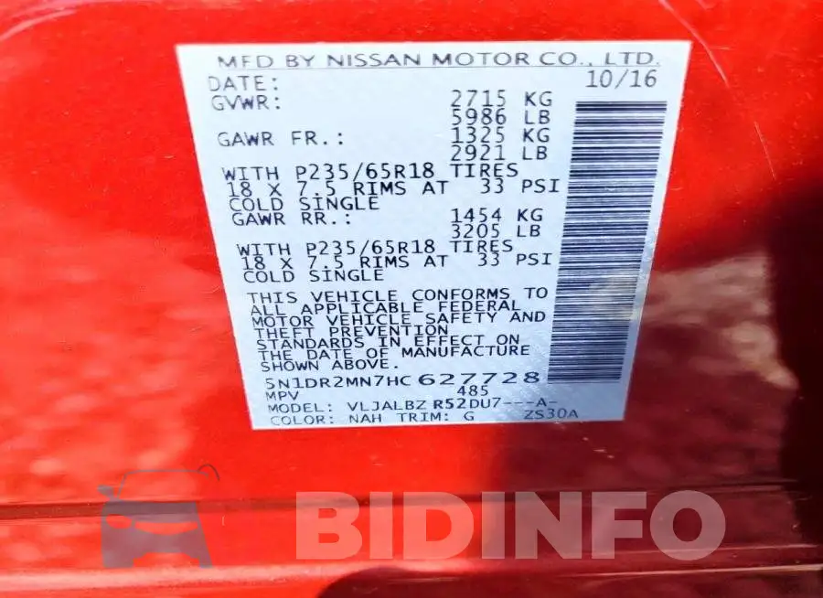 5N1DR2MN7HC627728 Photo# 13