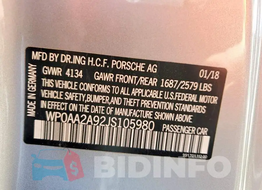 WP0AA2A92JS105980 Photo# 13