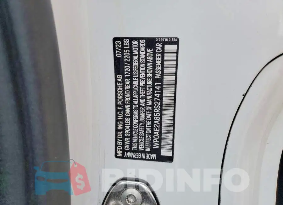 WP0AE2A85RS274141 Photo# 12