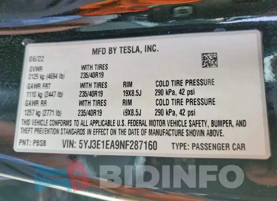 5YJ3E1EA9NF287160 Photo# 12